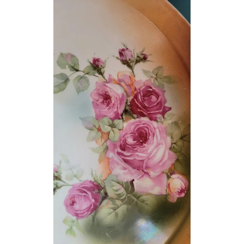 Antique Victoria Austria Porcelain Platter – Hand‑Painted Roses & Gold Trim, Ear